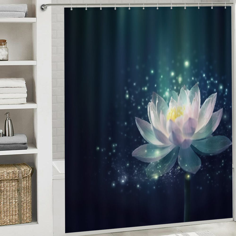 Pratyus Flowers Star Hologram Quick-Drying Shower Curtain Set for Bathroom Polyester Fiber Washable with Hooks 69x72