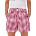 thumbnail image 3 of Fantaslook Plaid Shorts for Women Button Gingham Cotton Shorts Summer Lounge Boxers Beach Shorts with Pocket, 3 of 10