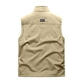 thumbnail image 4 of Rohuuque Men's Outdoor Fishing Vest Photography Utility Vest Solid Stand Collar Multi-Pocket for Outdoor ing Jacket Khaki, 4 of 9