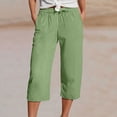 thumbnail image 2 of Vdoaml Muslin Capri Pants for Women Loose Straight Leg Trousers Ladies Elastic Waist Beach Pant with Drawstring M Green, 2 of 2