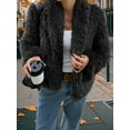thumbnail image 4 of Female Faux Fur Coat Cropped Lapel Fur Jacket Long Sleeve Open Front Parka Outerwear Black XL, 4 of 7