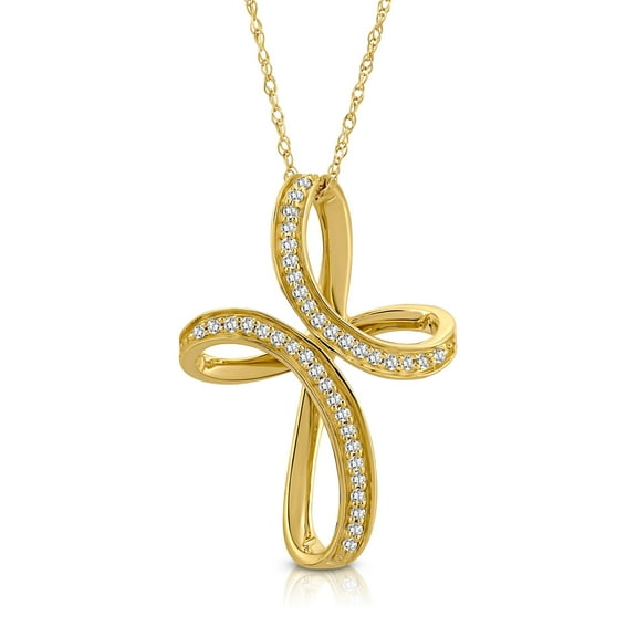 Araiya Fine Jewelry 10K Yellow Gold Diamond Cross Pendant Necklace for Women (1/6 Cttw, I-J Color, I2-I3 Clarity), 18"