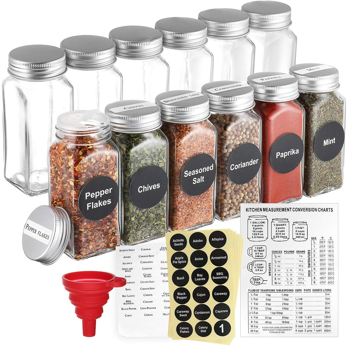 premium square glass spice jars