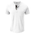 thumbnail image 5 of Cotton Shirt for Men Short Sleeve Chest Pocket Tee Solid Color Henley Collar Button Front Classic Fit Regular Casual T-Shirt, #01 White, M, 5 of 5
