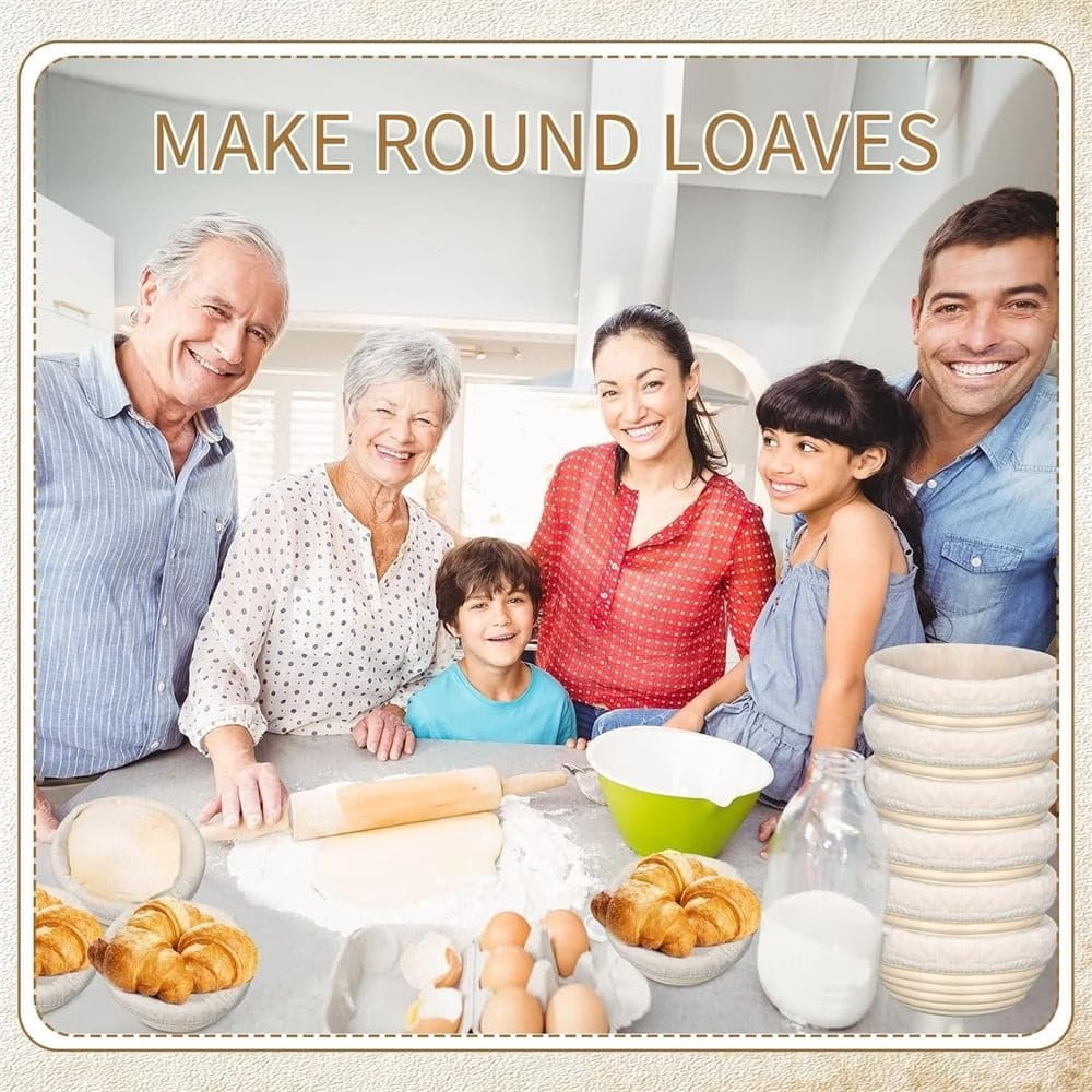 HBlife Mini Banneton Bread Proofing Basket Set with Cloth Liner, Set of 6, Beige,5 Inch