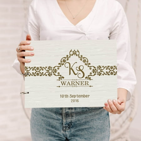 Darling Souvenir Personalized Engraved Laser Cut Wedding Guest Book Wooden Cover Sign-in Book Registry Guestbook Scrapbook-T6
