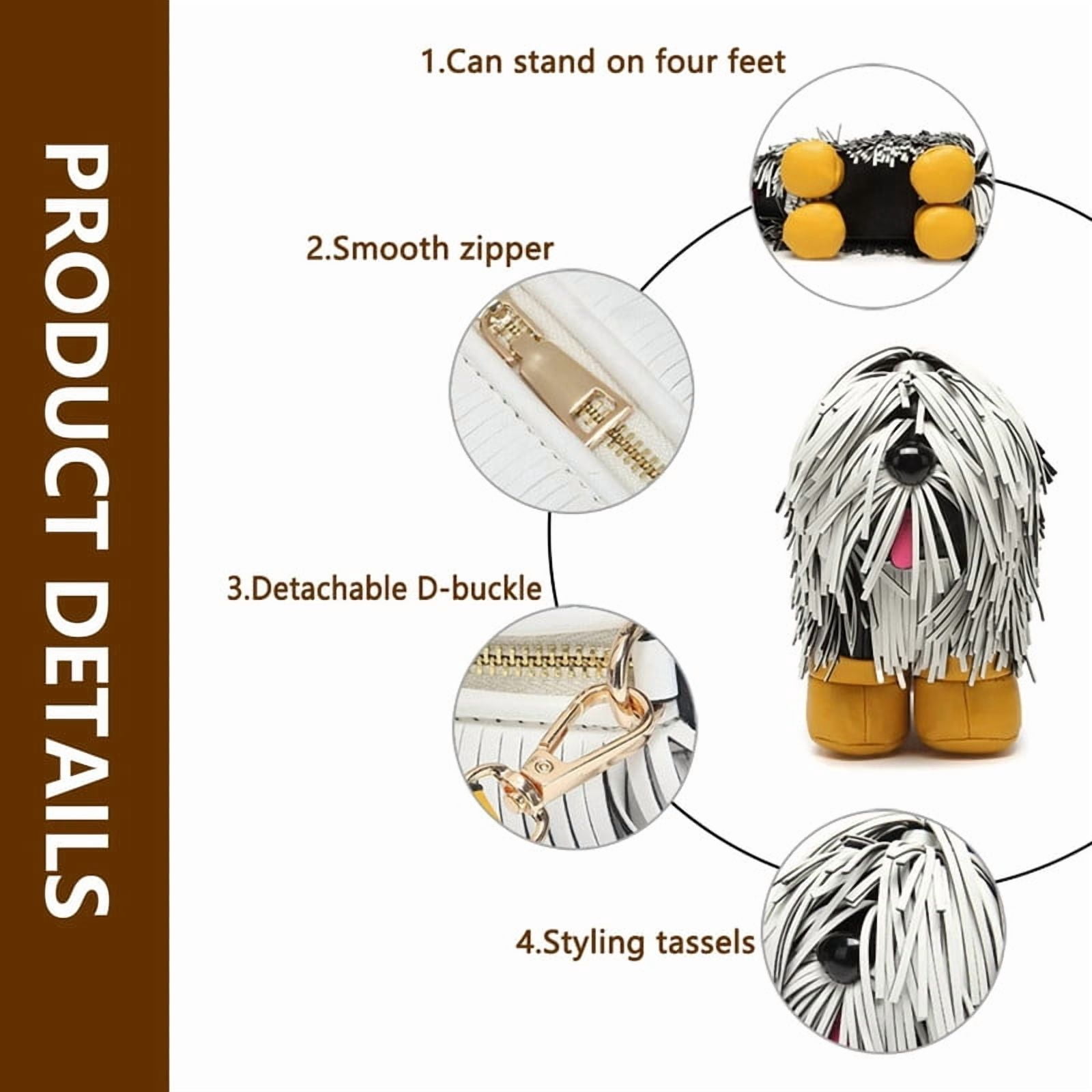 Womens Dog Shaped Shoulder Bag - PU Leather Crossbody Bag with Tassel and Gold Hardware, Zipper Closure, Adjustable Shoulder Strap, Portable Cute Small Bag for Daily Use Travel (1 Pack, Gold)