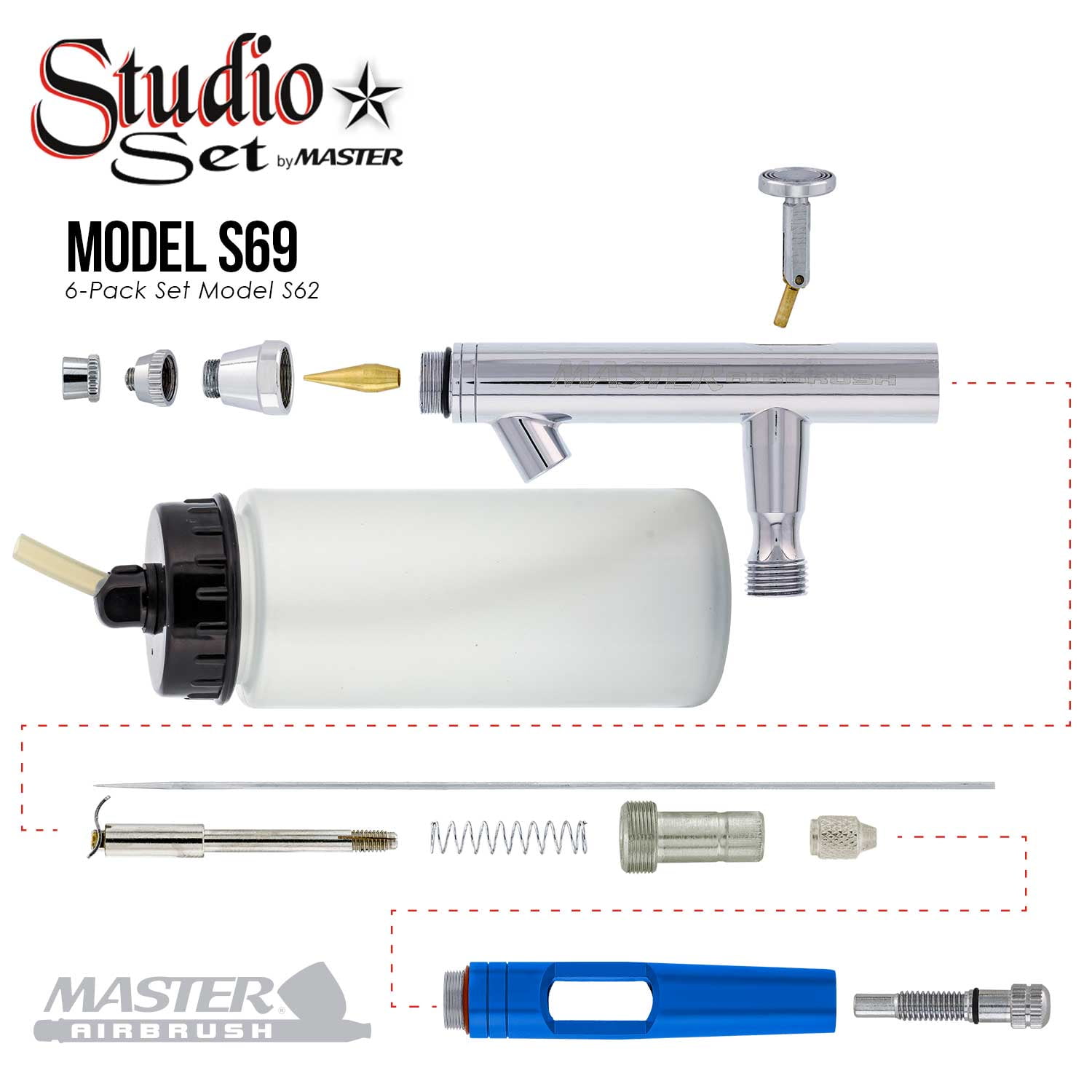 Buy PRO AllPurpose DUALACTION STUDIO AIRBRUSH SET 6 Airbrushes w