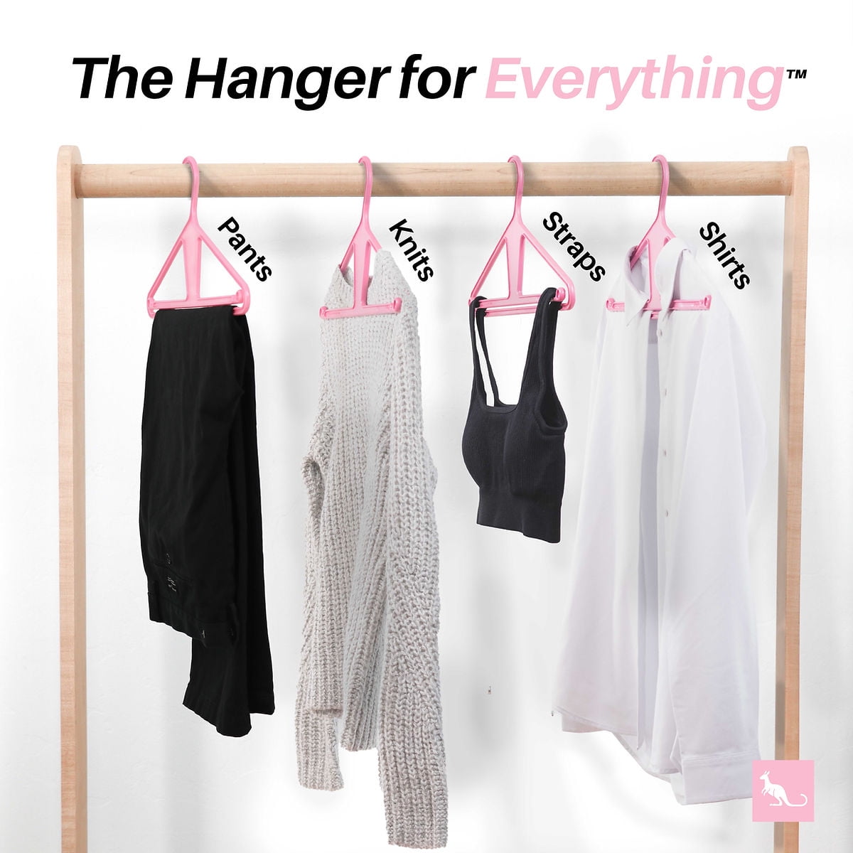 Kangaroo 100% Recycled High-Strength Clothing Hanger, Pinkity 5-Pack - Shirt, Pants, Jacket