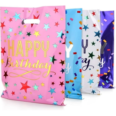 Medium(6.7 * 9.8inch) Happy Birthday Party Favor Bags 40 Pcs, Plastic Goodies Loot Bags for Kids