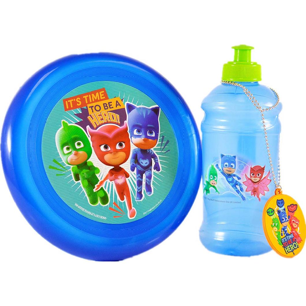 PJ Masks Pullup Water Bottle + PJ Masks 7.5 Flying Disc + 3D Silicone