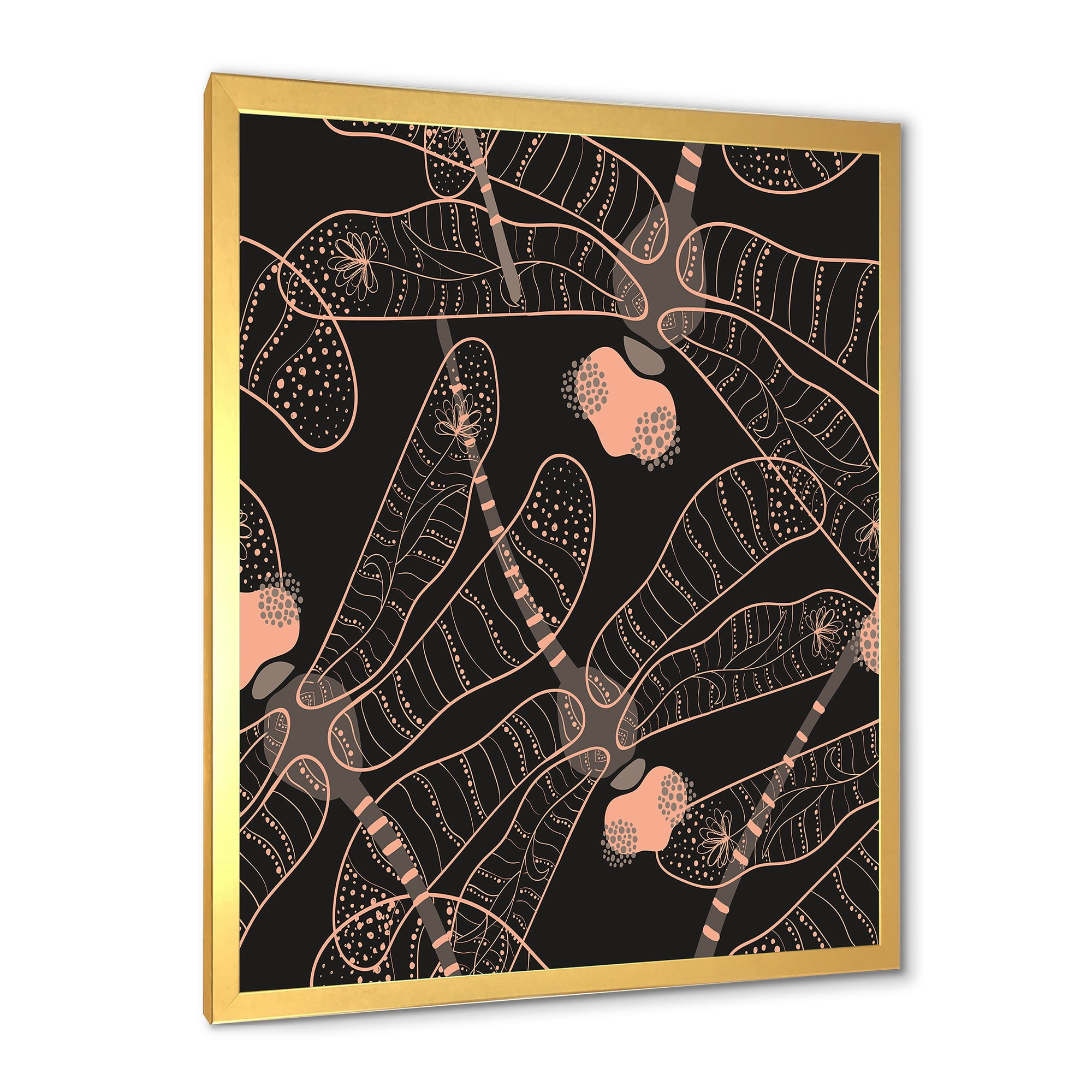 Designart 'Dragonflies With Folk Art Seamless Pattern' Bohemian & Eclectic Framed Art Print