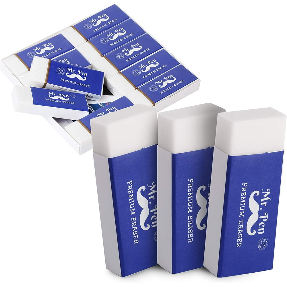 Mr. Pen Erasers, Pack of 10, Premium Eraser, Large White Eraser