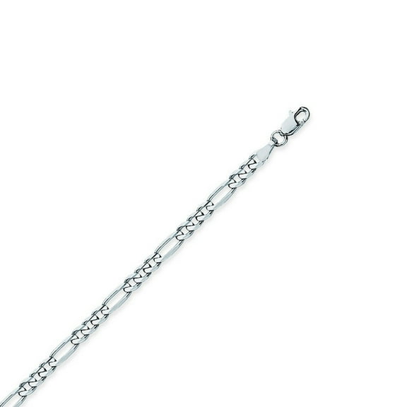 Sterling Silver Rhodium Plated 3.2mm Concave Figaro Chain Necklace Lobster Claw Closure - 18 Inch