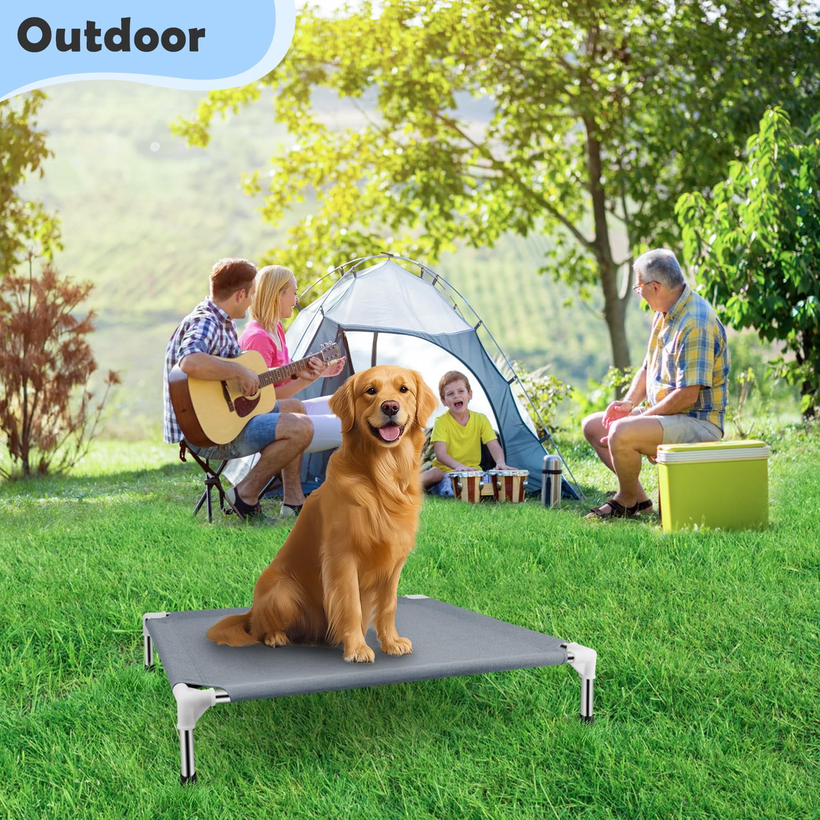Elevated Dog Bed  Raised Outdoor For Medium Dogs Portable Pet Cots With No-slip Rubber Feet Double Layer Polyester Cotton