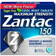 Zantac 150mg Maximum Strength Sugar Free Cool Mint Ranitidine / Acid Reducer Tablets, 8ct