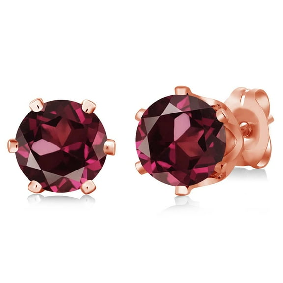Gem Stone King 2.00 Cttw Round Red Rhodolite Garnet Gold Plated 6-Prong Stud Earrings for Women | Gemstone Birthstone | Round 6MM