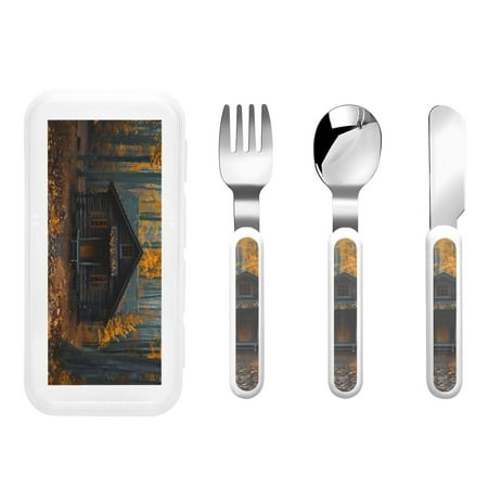 

Easygdp Rustic Cabin Autumn Forest 3-Piece Flatware Set Kids Silverware Stainless Steel Toddler Kids Utensils Safe for Preschooler Children