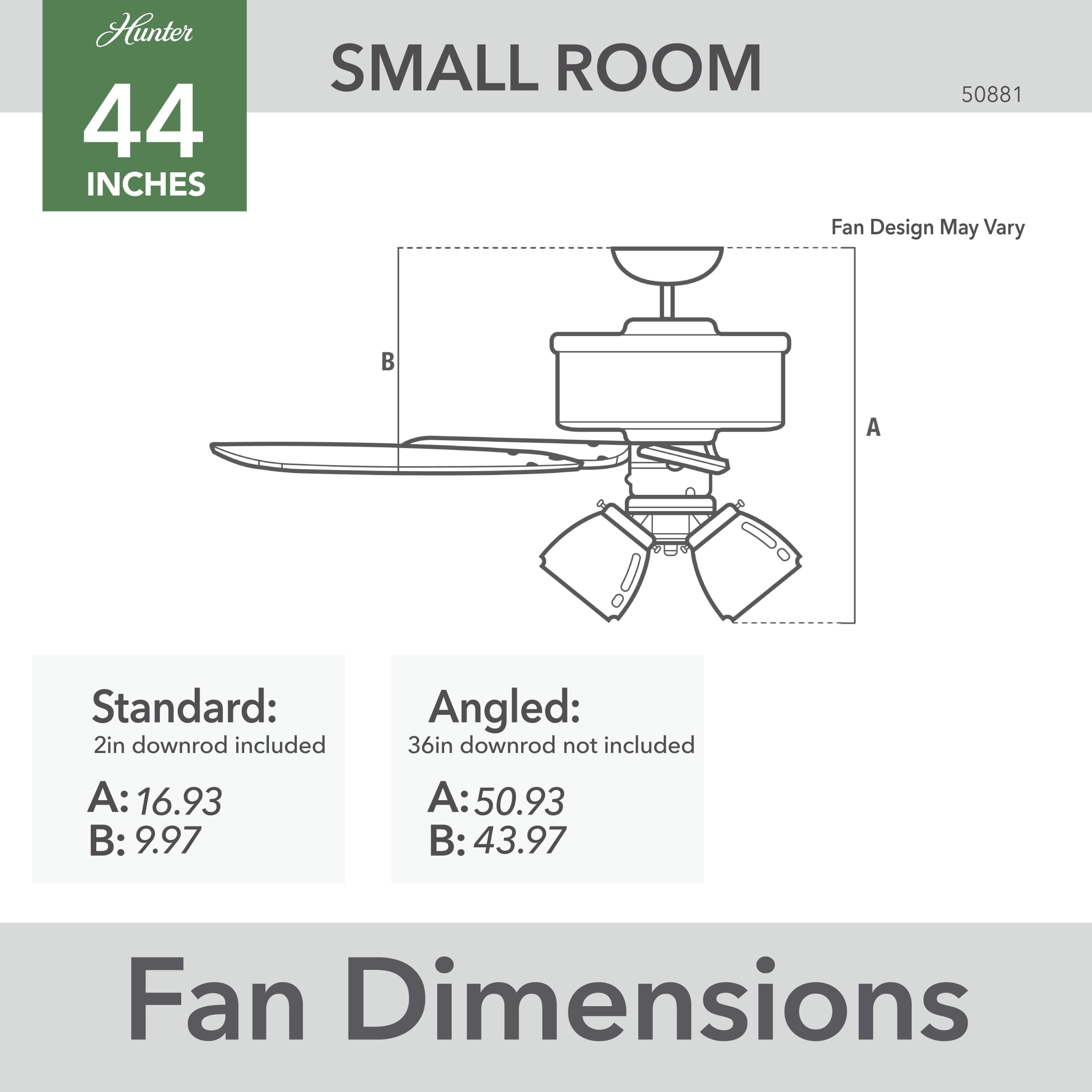 Hunter - Swanson Indoor Ceiling Fan With Light, 44-inch, New Bronze, Traditional-style, 3-speed WhisperWind Motor, 50881, for living rooms, bedrooms, home offices, kitchens