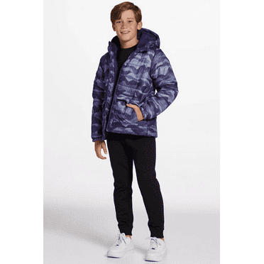 DSG Boys' Insulated Jacket - Warm and Stylish Winter Coat Midnight Purple Dot Camo, Size Medium