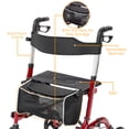 thumbnail image 6 of Yiwa 4-Wheel Rollator Walker With Seat, Aluminium Frame Rollator Walkers for Seniors, Red, 6 of 7