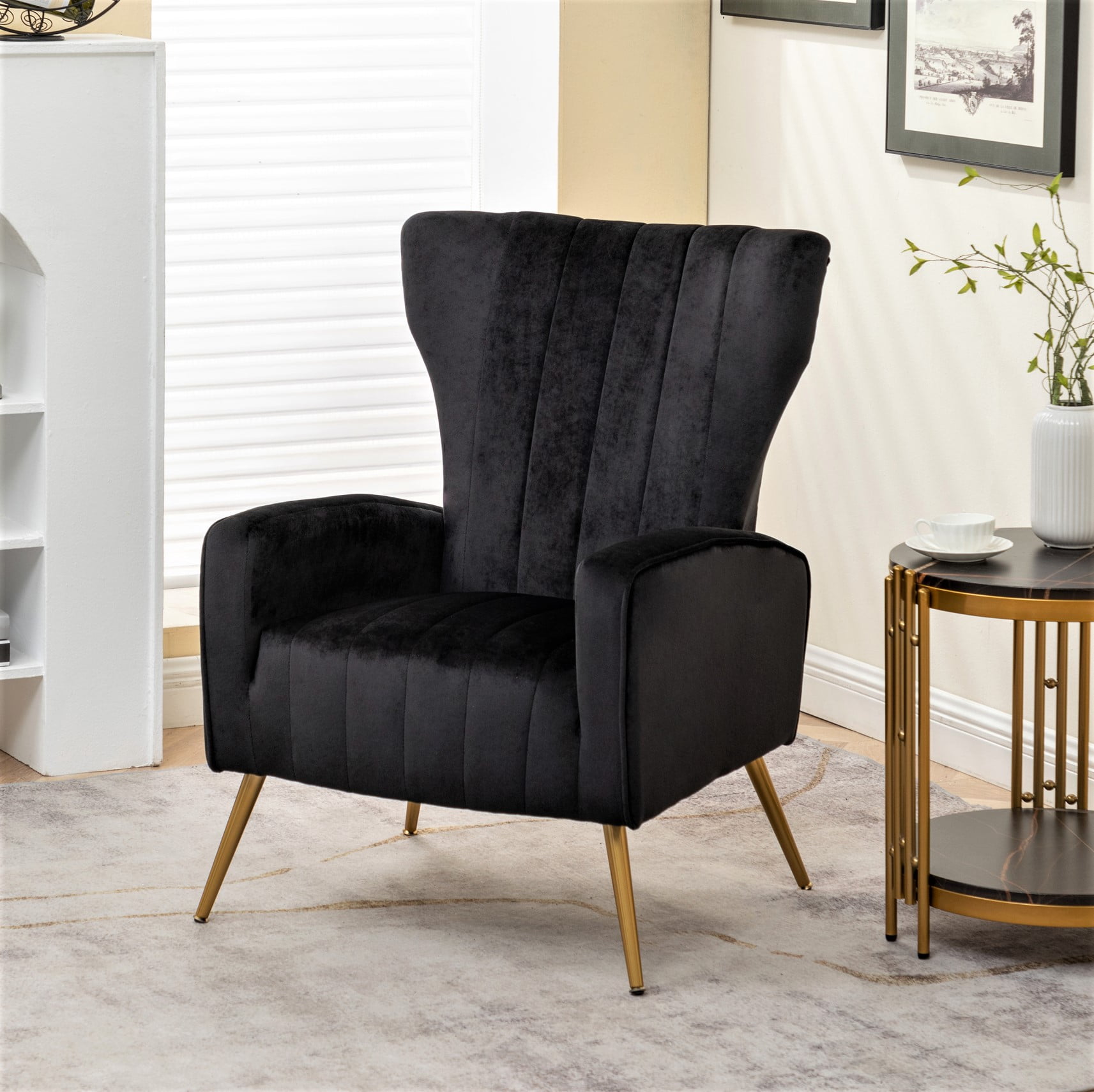 US Pride Furniture Kaleigh 27.56"W Velvet Sofa Chair for Living Room with Metal Legs, Black