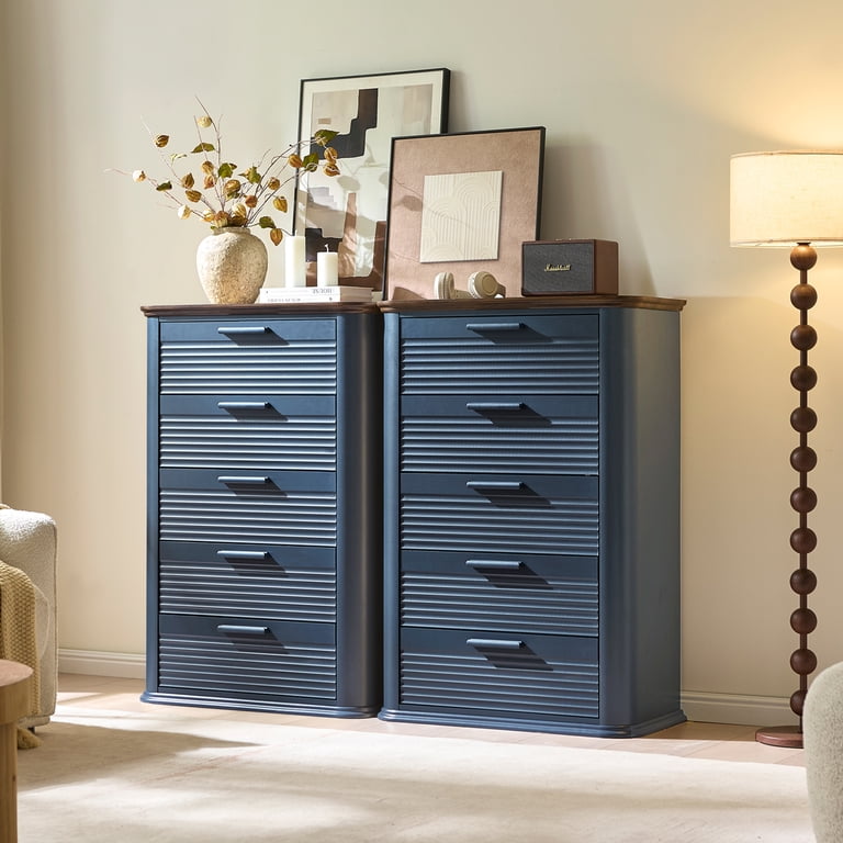 blue tall dresser Chevron Pattern 6 Drawer Bone Inlay Fur... M(28"Wx18"Dx54"H) / Bone-like The dark brown top contrasts the blue body to enhance the two Swedish Tall Chest Blue