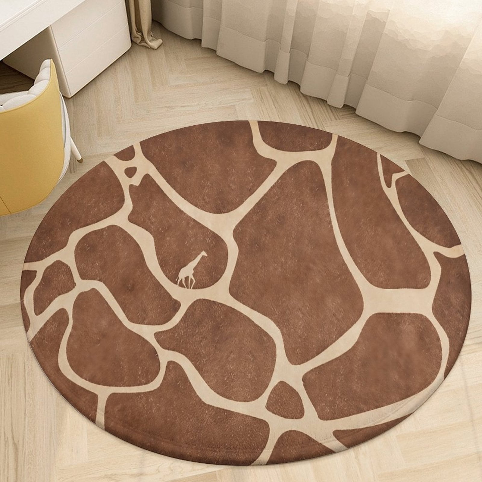 Giraffe Pattern (1) Round Area Rugs for Bedroom Living Room, 2FT Soft Comfy Indoor Circle Carpets, Carpet Home Decor Floor Mat