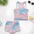thumbnail image 6 of COEQINE Girls Swimsuit 2 Piece Tankini for Ages 8-9 with Removable Pads Summer Bathing Suits for Kids Comfort Crewneck Tank Top and Swim Shorts for Pool Beach, Blue Pink Mermaid Scales, 6 of 8