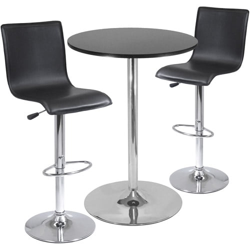 High Back Airlift Adjustable 3 Piece Pub Set with Larger Table, Black and Chrome