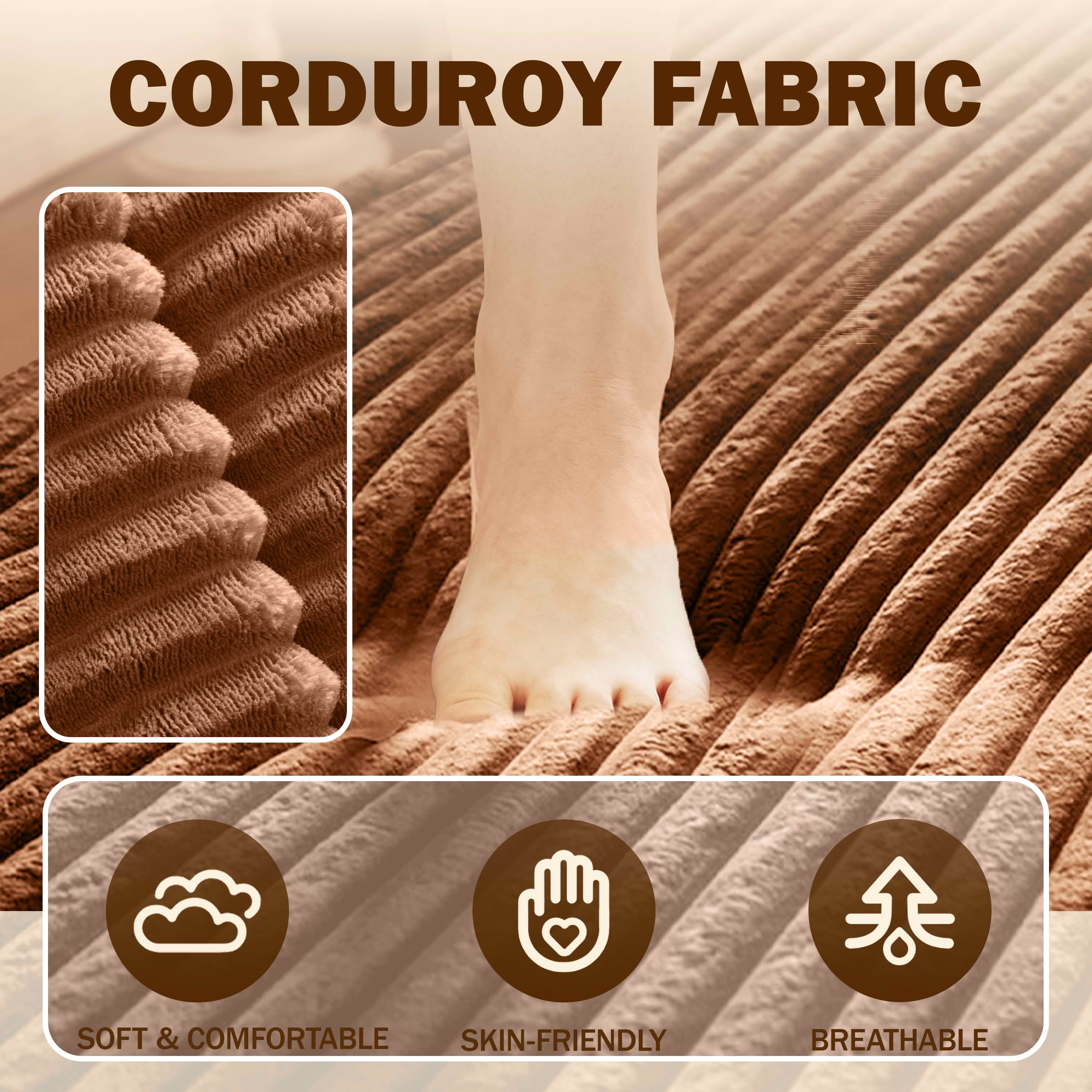 MAYEERTY Twin Corduroy Foldable Foam Floor Sofa Bed, Zero Assembly Vacuum Compressed Sleeper with 2 Pillows
