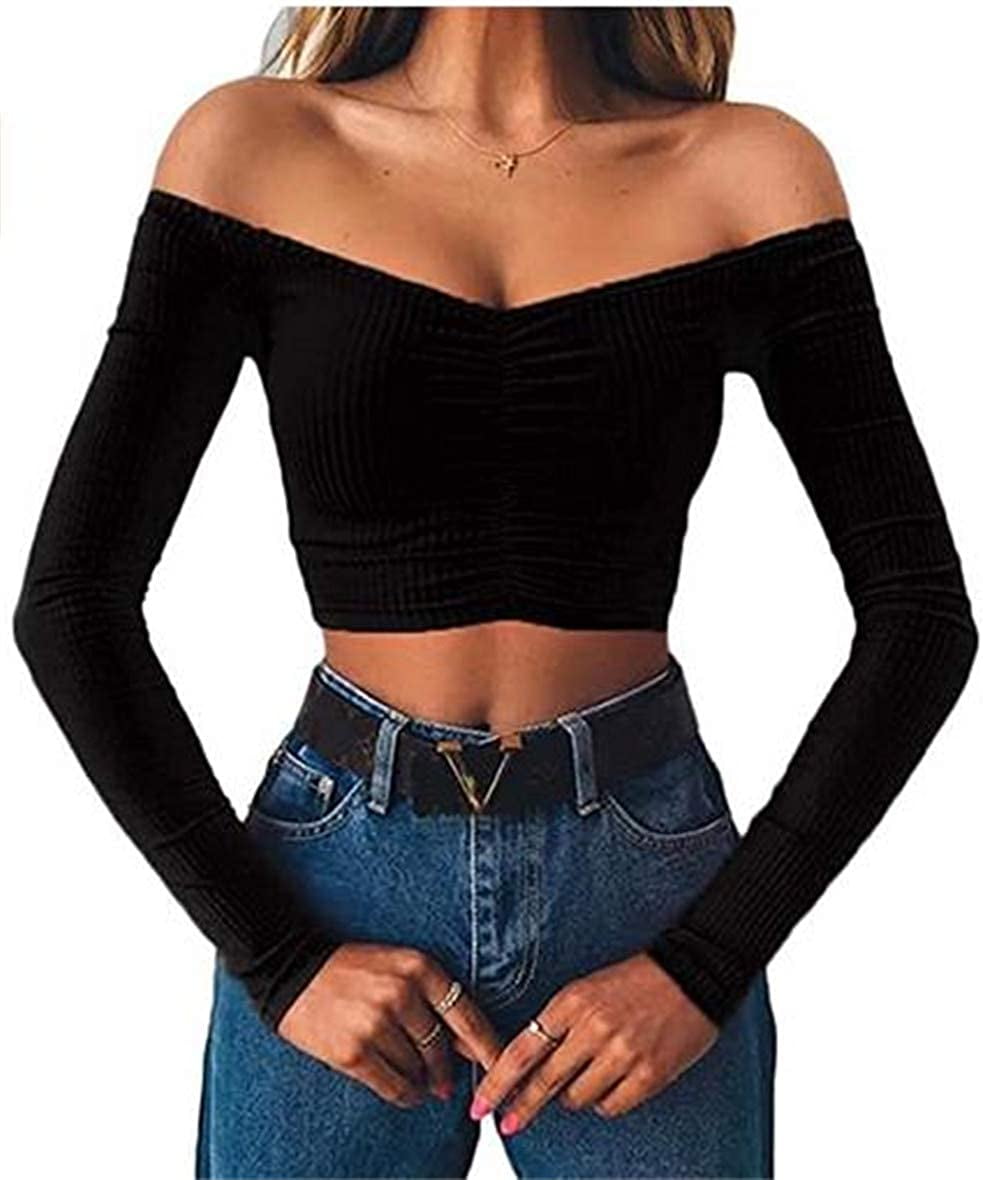 tight long sleeve off the shoulder top