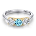 thumbnail image 3 of Gem Stone King 925 Silver and 10K Yellow Gold Blue Apatite and Lab Grown Diamond Engagement Ring for Women | 1.50 Cttw | Round 5MM | Gemstone Birthstone | Size 5, 3 of 6