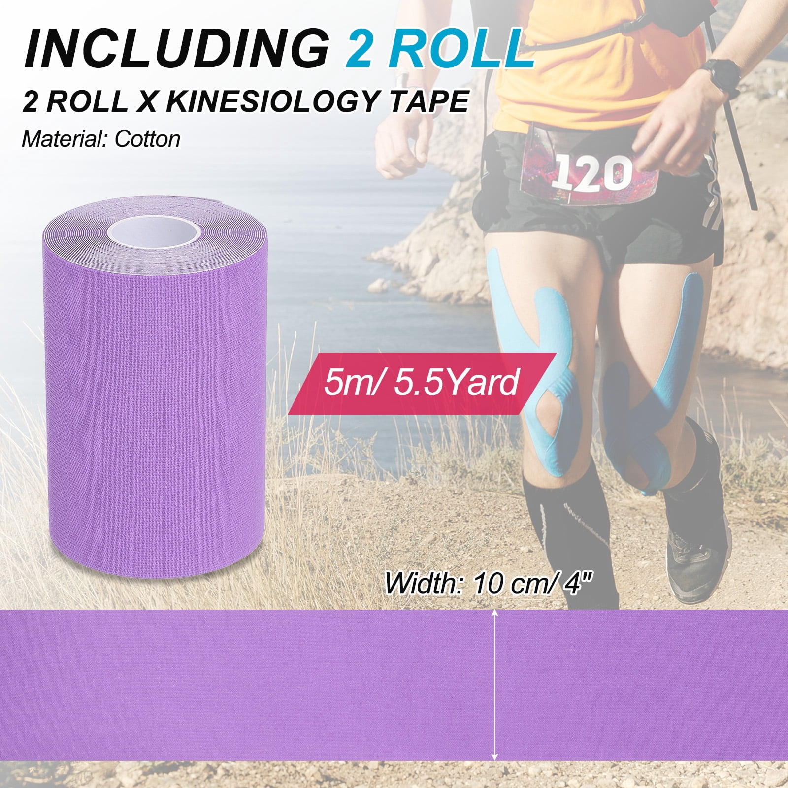 Uxcell Kinesiology Tape, Adhesive Cotton Sports Muscle Support Tape Waterproof Elastic Tape for Knee Ankle Wrist Purple