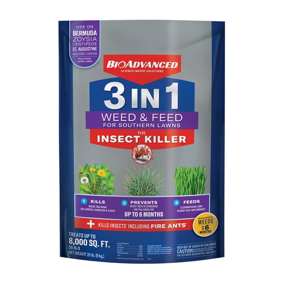 BioAdvanced 3-in-1 Weed & Feed for Southern Lawns Plus Insect Killer, 20lb, Granules