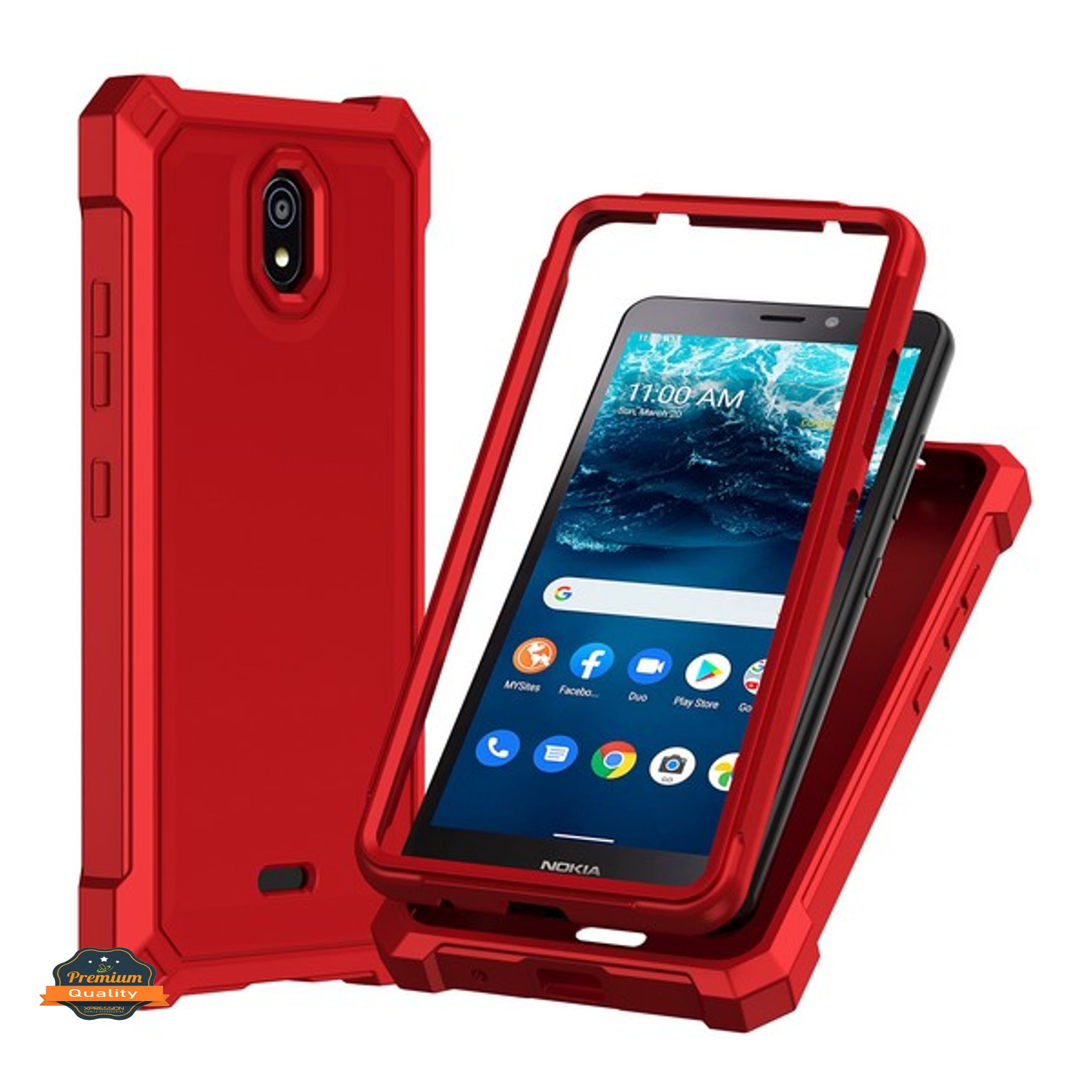 For TCL 50 LE Full-Body Dual Layer Hybrid Case Slim, Drop-Proof TPU Hard PC, Durable Corner Front Bumper Protector Phone Case Cover by Xpression, Red