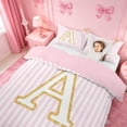 thumbnail image 3 of meiyoeat Gold Monogram A Letter Duvet Cover Set For Girls,Pink Geometric Lines Bedding Full For Kids,pink Reversible,3 Pieces(No Comforter), 3 of 6