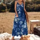 thumbnail image 2 of Vestido sin mangas con flores de sakura en azul profundo Vestido de verano para mujer Vestidos sueltos elegantes para mujer Vestido, 2 of 6