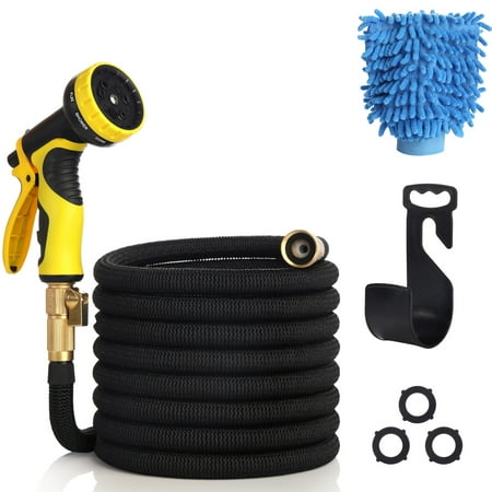100FT Flexible Water Hose with 9-Function Spray Nozzle, 3/4