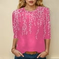 thumbnail image 2 of Womens 2025 Fall 3/4 Sleeve Crew Neck Blouse Fashion Print Casual Loose Fit Shirt Top, 2 of 6