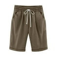 thumbnail image 2 of TOWED22 Cotton Linen Shorts for Women High Rise Drawstring Casual Shorts Knee Length Workout Athletic Jogger Bermuda Shorts(Brown,5XL), 2 of 4