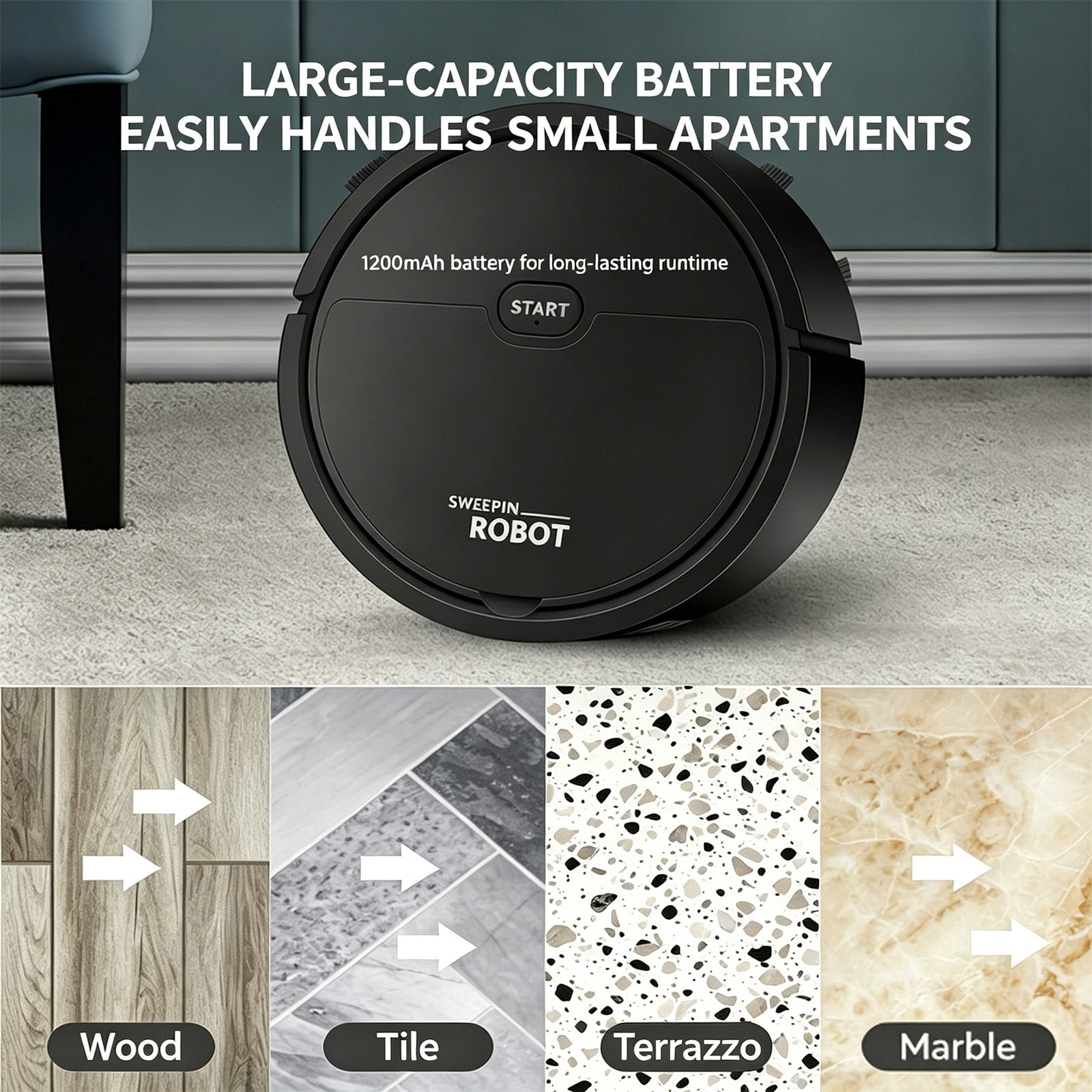 1pc Robot Vacuum Cleaner, Automatic Floor Sweeper – picture 5