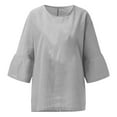 thumbnail image 4 of AOOCHASLIY Womens Tops Women's Summer Fashion Cropped Sleeves Round Neck Cotton Line Loose Shirt Blouse, 4 of 5