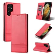 Galaxy S22 Case, S22 Wallet Case, Allytech PU Leather Foldling Stand Flip Cover with Cards Holder Shockproof Protection Anti-scratch Wallet Case Cover for Samsung Galaxy S22, Red