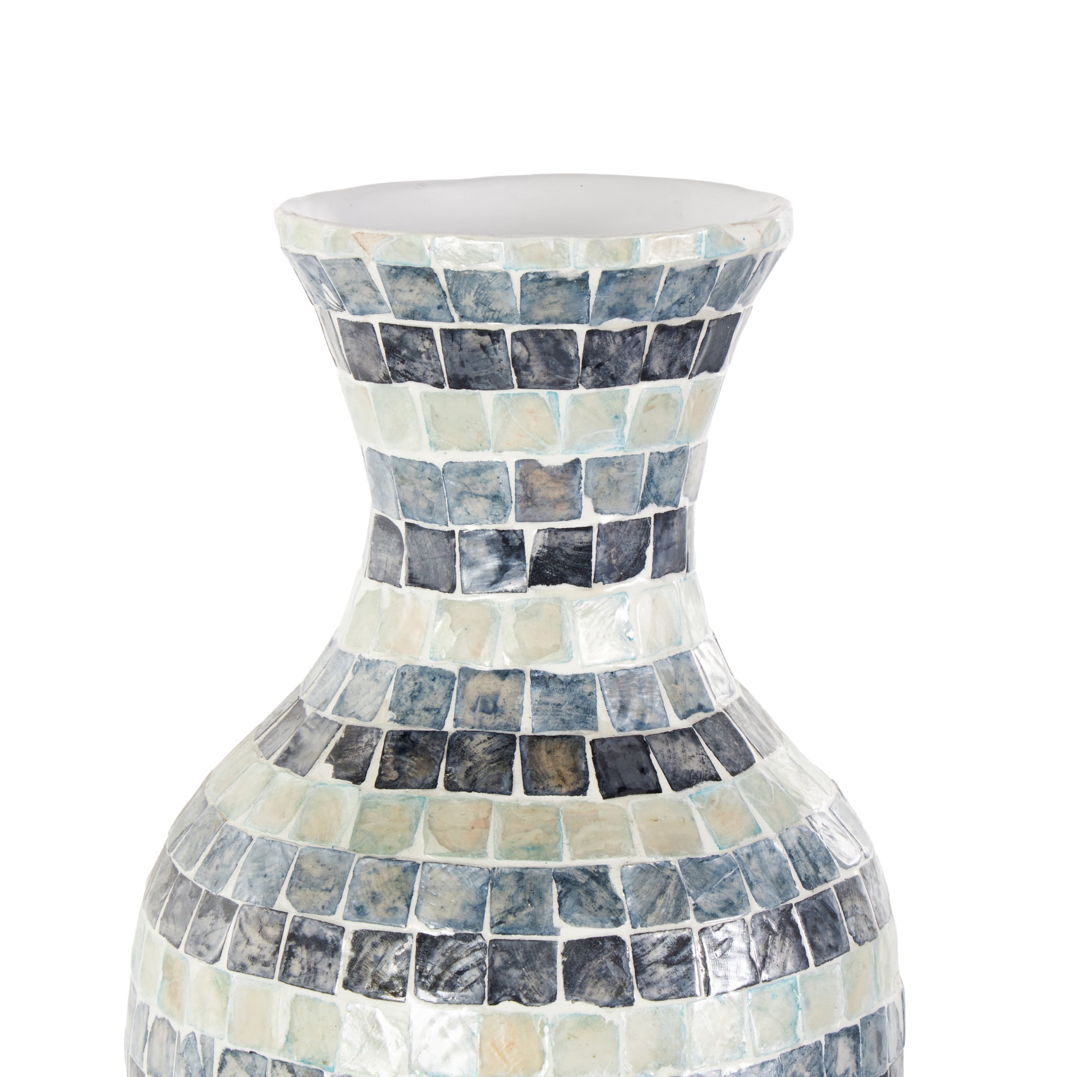 DecMode 20" Handmade Mosaic Blue Mother of Pearl Shell Vase with White Interior