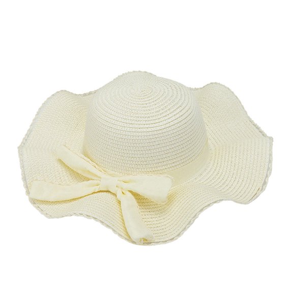 YAYUBA New Women Ladies And Gentlemens Summer Wide Brim Straw Hat Floppy Beach Cap,White
