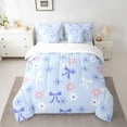 thumbnail image 3 of Manfei Girly Blue Bowknot Bedding Comforter Set 7 Pieces for Girls, Kawaii Love Heart Full Bedding Set, Cherry Blossoms Reversible Fitted Sheet Flat Sheet, Ultra Soft Home Decor, 3 of 8