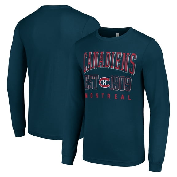 Men's Starter Navy Montreal Canadiens Retro Graphic Long Sleeve Crew T-Shirt