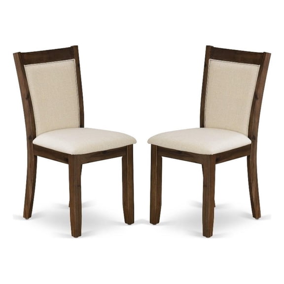 Pemberly Row Light Beige Seat and Antique Walnut Finish Chairs - Set of 2