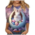 thumbnail image 2 of UVEASISHA plus size easter tops for women funny bunny eggs print tee shirts 3/4 length sleeve graphic tees holiday celebrate theme tops Pink 5XL, 2 of 5